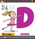 Letter D from alphabet with cartoon dancing girl