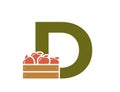 letter d with apple crate. fruit alphabet logotype. harvest and gardening design
