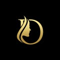 Letter D Beauty Women Face Logo Design Vector