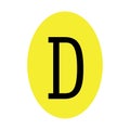 The letter D is black in color with a yellow ellipse frame