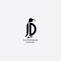 Letter D black logo illustration of a penguin vector design Royalty Free Stock Photo