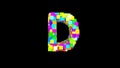 Letter D. 3D Bright colored uppercase large letter of the alphabet D on an empty black background isolate. Color font