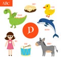 Letter D. Cartoon alphabet for children. Duck, drum, dolphin, do Royalty Free Stock Photo