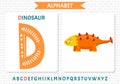 Letter D of childish English alphabet with cute baby dinosaur. Kids font with funny animal for kindergarten and