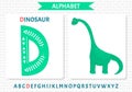 Letter D of childish English alphabet with cute baby dinosaur. Kids font with funny animal for kindergarten and