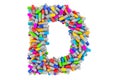 Letter D from colored capsules. 3D rendering