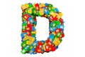 Letter D from colored SIM cards, 3D rendering