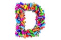 Letter D from colored spray paint cans, 3D rendering Royalty Free Stock Photo
