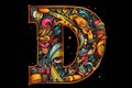 letter d, comic book style, on black background