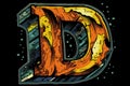 letter d, comic book style, on black background