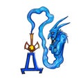 Letter D Fantasy Cyrillic Alphabet - Azbuka with fantasy genie from a bottle Royalty Free Stock Photo