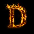Letter D. Fire flames on black isolated background Royalty Free Stock Photo