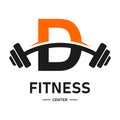 Letter D with fitness barbell logo vector design template