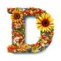 letter, D, floral, sunflower, colorful, photorealistic,Ai generative