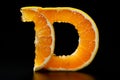 Letter D formed from orange slices on the black background