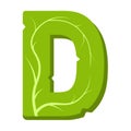 Letter D, green leaves summer vector alphabet