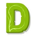 Letter D, green leaves summer vector alphabet