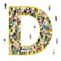 Letter D, different people, vector illustration