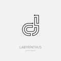 Letter D. Labyrinth vector logo template. Line art rebus, concept logotype icon. Royalty Free Stock Photo