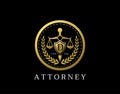 Letter D Law Logo design with golden sword, shield, wreath symbol vector design. Perfect for for law firm, company, lawyer or Royalty Free Stock Photo