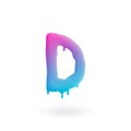 Letter D logo. Colored paint character with drips. Dripping liquid symbol. Isolated art concept vector.