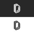 Letter D logo monogram isometric lines geometric shape, creative idea perspective outline DDD initials symbols, modern typography Royalty Free Stock Photo