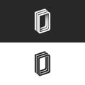 Letter D logo perspective modern typography design element, monogram isometric shape DDD emblem 3D overlapping parallel thin lines Royalty Free Stock Photo