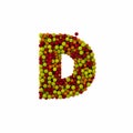 Letter D made of brown woolen balls, isolated on white, 3d renderi