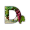 Letter D made of real grapes