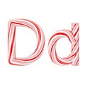 Letter D Mint Candy Cane Alphabet Collection Striped in Red Christmas Colour . 3d Rendering