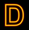 Letter D neon lights outlined isolated on black