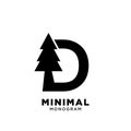 Letter D pine tree initial vector logo design