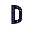 Letter D. Road font. Typography vector design with street lines.