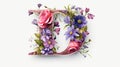 Letter 'D', Serif Typeface Typographical Logo with Floral Design. Spring, Summer