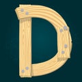 Font from wooden boards, letter D