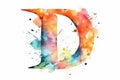 letter d, watercolor style, on white background