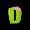 Letter D zombie font. Monster alphabet. Bones and brains lettering. Green Terrible ABC sign Royalty Free Stock Photo