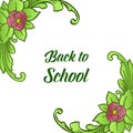 Letter design element for back to school, student, with bright green leaves and rose flower frame. Vector