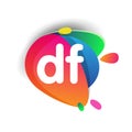 Letter DF logo with colorful splash background, letter combination logo design for creative industry, web, business and company