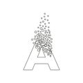 Letter A dispersing into a cloud of bubbles. Thin line icon