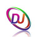 letter DJ logotype design for company name colorful swoosh. vector logo for business and company identity