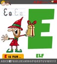 letter E from alphabet with cartoon elf fantasy character