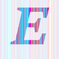 Letter E of the alphabet made with stripes with colors purple, pink, blue, yellow Royalty Free Stock Photo
