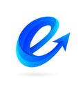 Vector letter e logo with growth arrow symbol