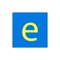 Letter E in blue color box