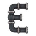 Letter E from cast iron pipes, 3D rendering Royalty Free Stock Photo