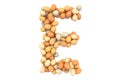 Letter E from chicken eggs, 3D rendering