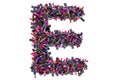 Letter E from colored lipsticks, 3D rendering