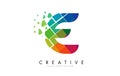 Letter E Design with Rainbow Shattered Blocks Vector Illustration