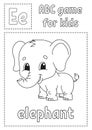 Letter E is for elephant. ABC game for kids. Alphabet coloring page. Cartoon character. Word and letter. Vector illustration Royalty Free Stock Photo